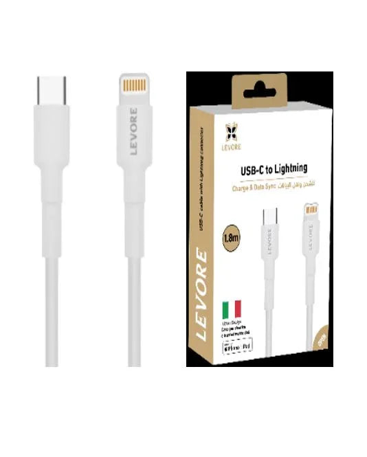كابل USB-C إلى Lightning من Levore، معتمد من MFI، 20 وات، 1.8 متر - أبيض - LCS412-WH