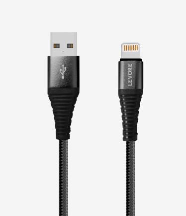 Levore USB-A to Lightning Nylon Cable, MFI Certified, 1.0M - Black -LCS121-BK