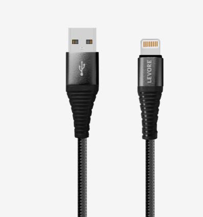 Levore USB-A to Lightning Nylon Cable, MFI Certified, 1.8M - Black - LCS122-BK