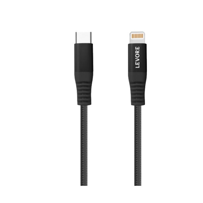 Levore Nylon Cable Braided Type-C to Lightning Cable, 1M, Black