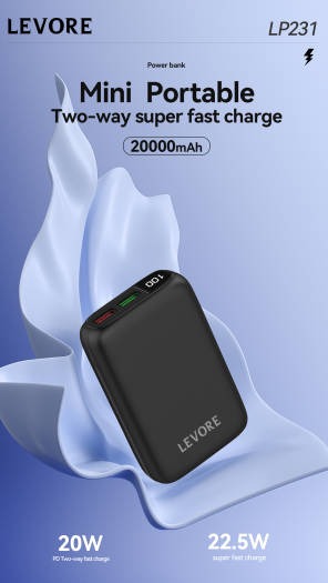 Levore 20000mAh Power Bank, With USB-A 22.5W USB-C PD 20W, LP231-BK