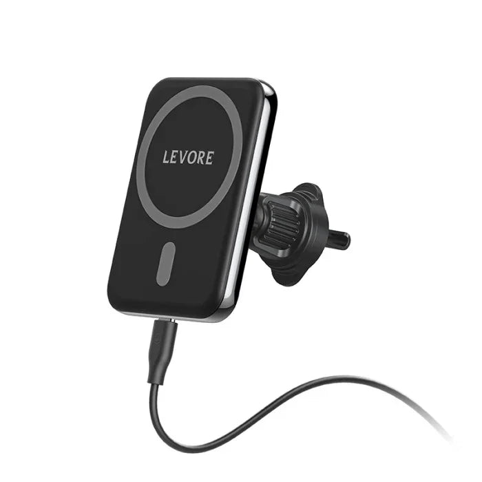 حامل شاحن سيارة لاسلكي مغناطيسي بقوة 15 وات من LEVORE، شحن سريع من MagSafe - أسود