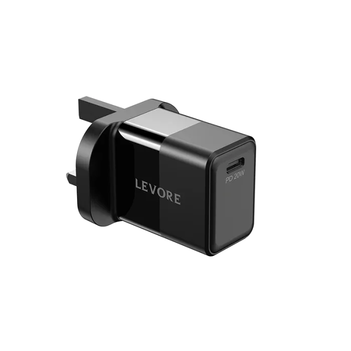 شاحن حائط Levore 20 وات 1XUSB-C محول شحن سريع - أسود - LGW112-BK