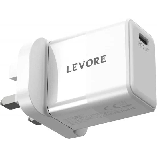 شاحن حائط Levore 20 وات 1XUSB-C محول شحن سريع - أبيض - LGW112-WH