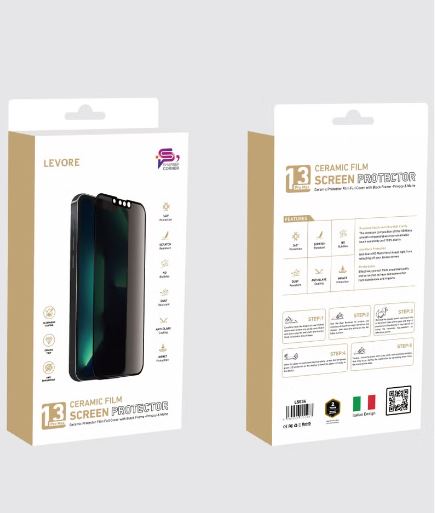 Levore Ceramic Protector Film for iPhone 13 Pro Max, Full Cover with Black Frame, Privacy & Matte