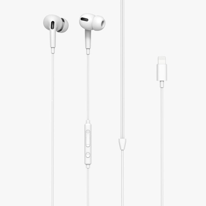 LEVORE Wired Earphones with MFI Lightning Connector, 1.2m - White.