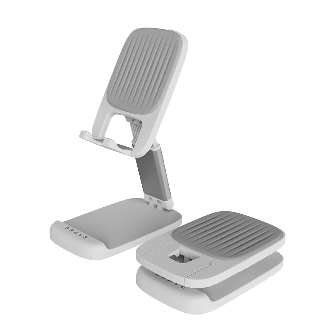 18945 | BCS-01 | Brave 2-in-1 Foldable Adjustable Phone Stand | White - GulfStore.com