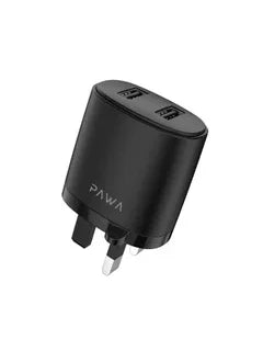 باوا – شاحن حائط ثنائي منفذ USB لمعرف تلقائي بقوة 2.4 أمبير مع كابل Type-C – أسود