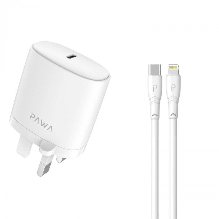 Pawa Solid Travel Charger 20W PD With Type-C to Lightning Cable PW-PDUKCL-WH - White