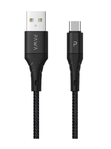 Pawa-PW-12BDATOC-BK,Data Cable Braided 1.2 Meter USB A To Type-CBlack