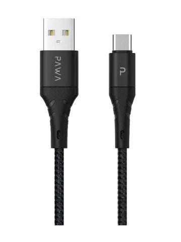 كابل بيانات مضفر من نوع USB A إلى Type-C بطول 1.2 متر من Pawa-PW-12BDATOC-BK، أسود
