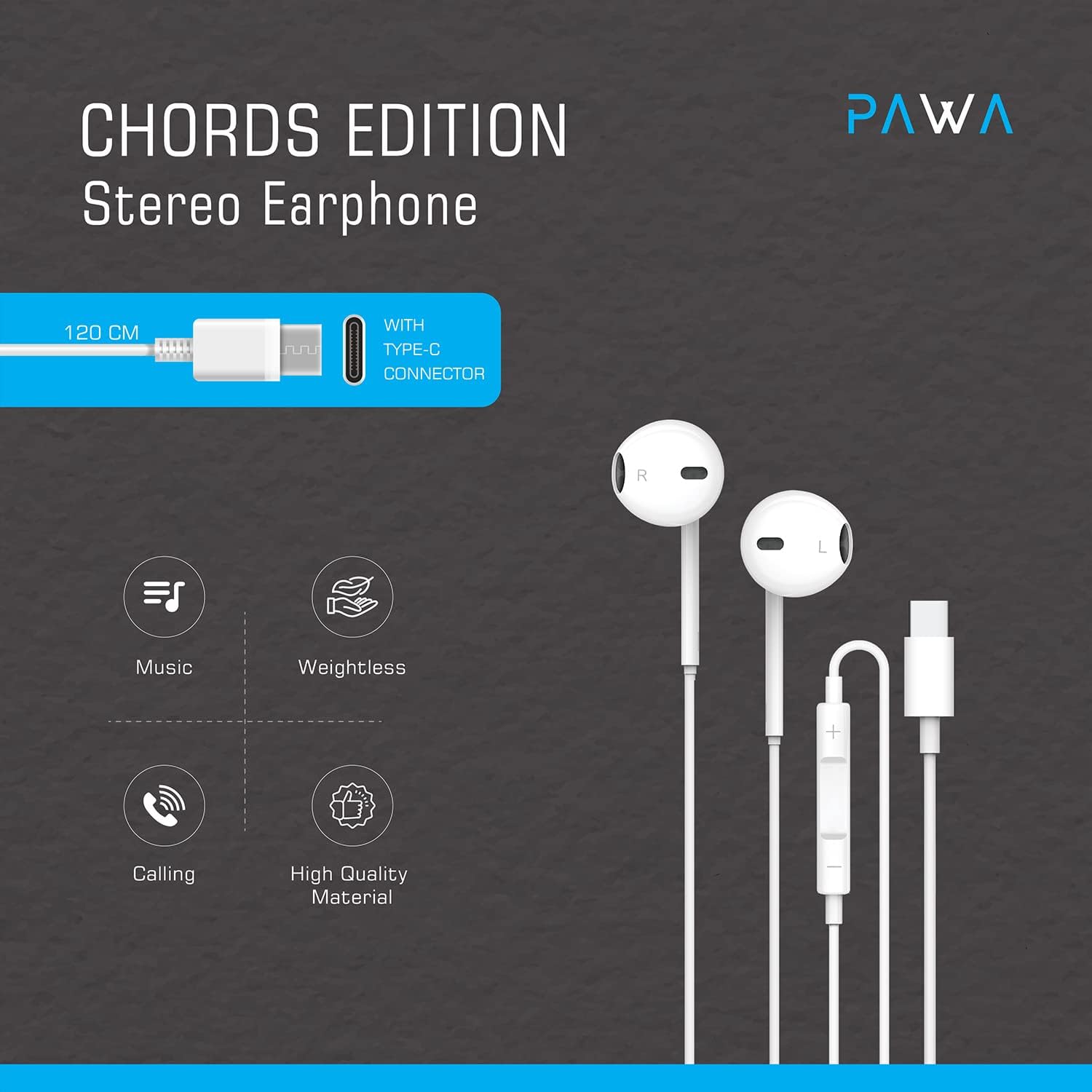 PAWA Chords Series Stereo Earphone Type-C PW-TCEP20 - White