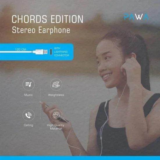 Pawa Chords Series Stereo Earphone Lightning - White