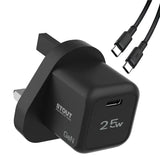 Pawa Stout Gan Travel Charger With Single PD Port 25 W , Type C To C Cable - Black PW-GN25UKTT-BK - GulfStore.com