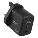 Pawa Stout Gan Travel Charger with Dual PD Port 35W-Black PW-GN35UK-BK