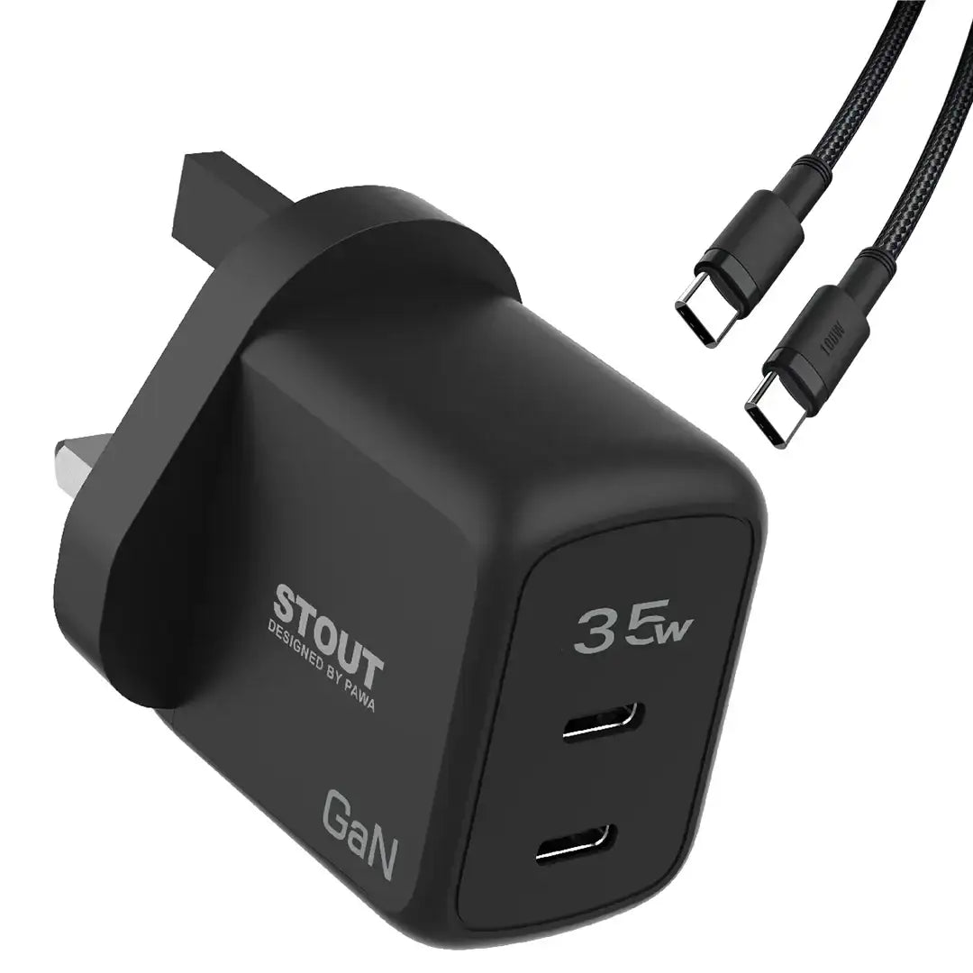 Pawa Stout Gan Travel Charger With Single PD Port 35W Type-c to c-Black PW-GN35UTT-BK - GulfStore.com