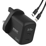 Pawa Stout Gan Travel Charger With Single PD Port 35W-C to lighting -Black PW-GN35UKTL-BK - GulfStore.com