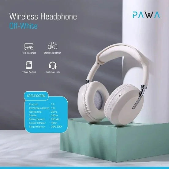 Pawa Thunk Stereo Over Ear Wireless Headphones White