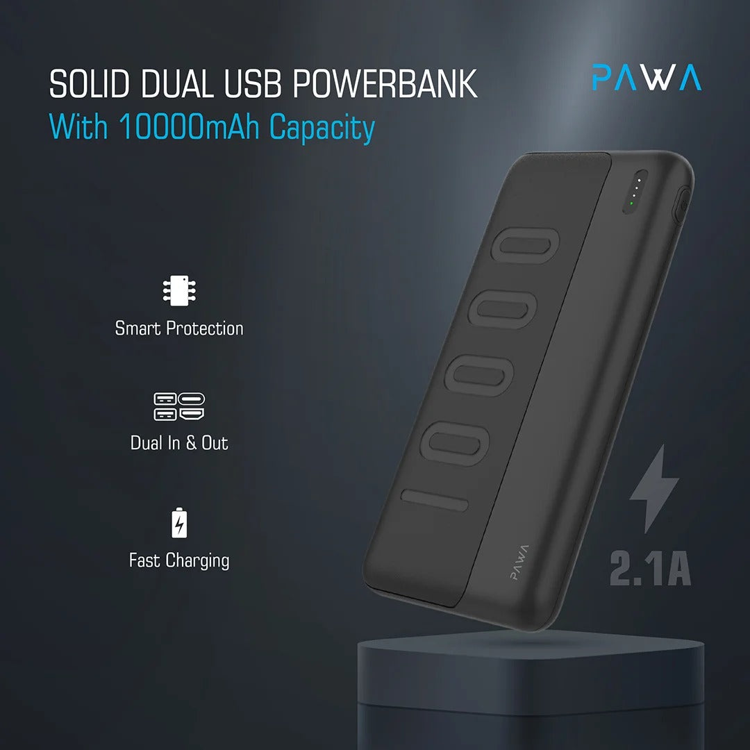 Pawa Compact Dual USB Power bank - 10000mAh - Black