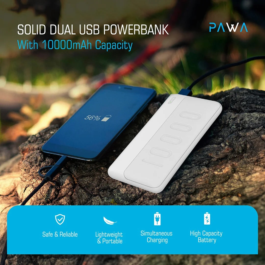 Pawa Compact Dual USB Powerbank - 10000mAh - White