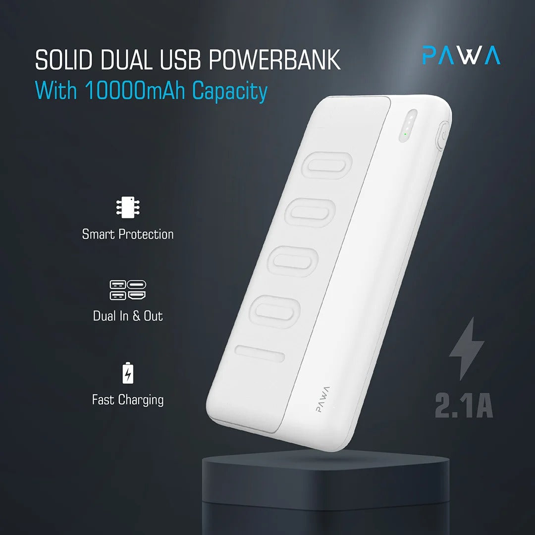 Pawa Compact Dual USB Powerbank - 10000mAh - White