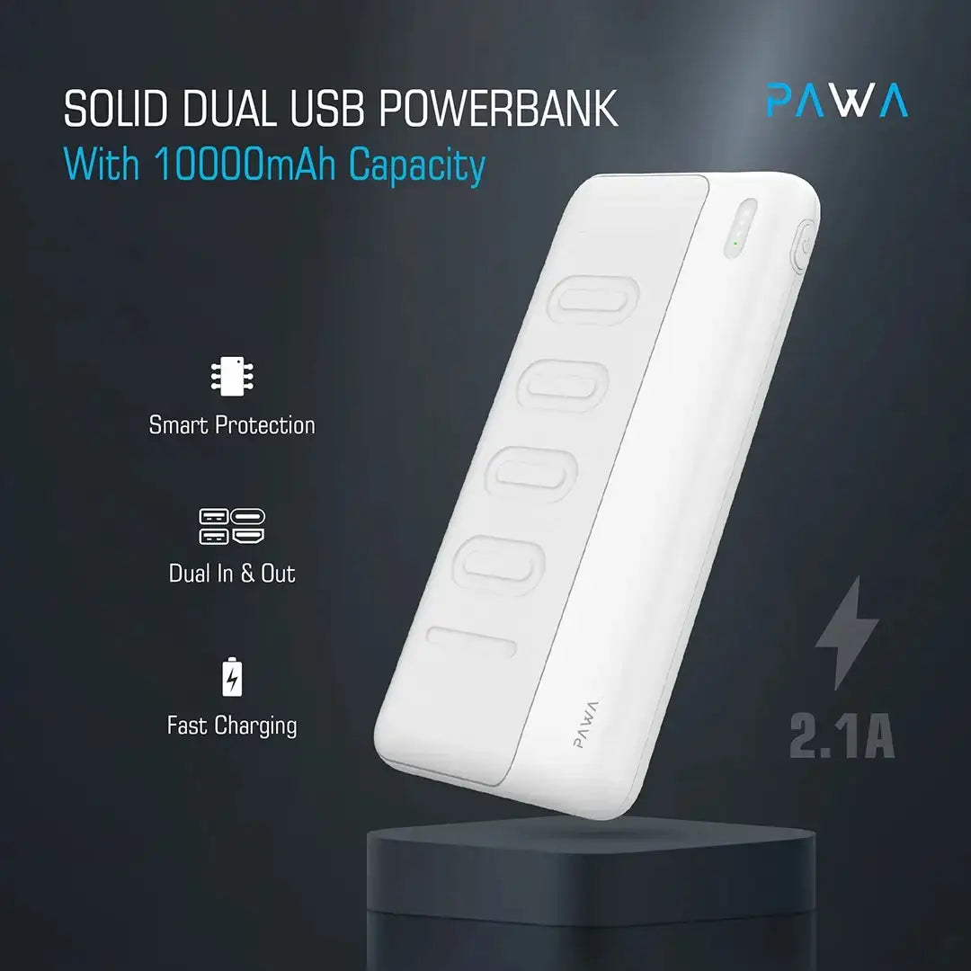 Pawa Compact Dual USB Powerbank - 10000mAh - White - GulfStore.com