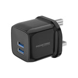 PW-PM2U31UK-BK | شاحن سفر مزدوج USB صغير الحجم من PAWA PocketMini، مقبس بريطاني | أسود