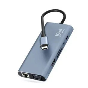 Pawa 10 IN 1 USB-C Hub With HDTV & VGA 100W Usb 3.0*2 +CDATA+HDMI+PD+LAN+SD+TF (PW-TCHUB101)