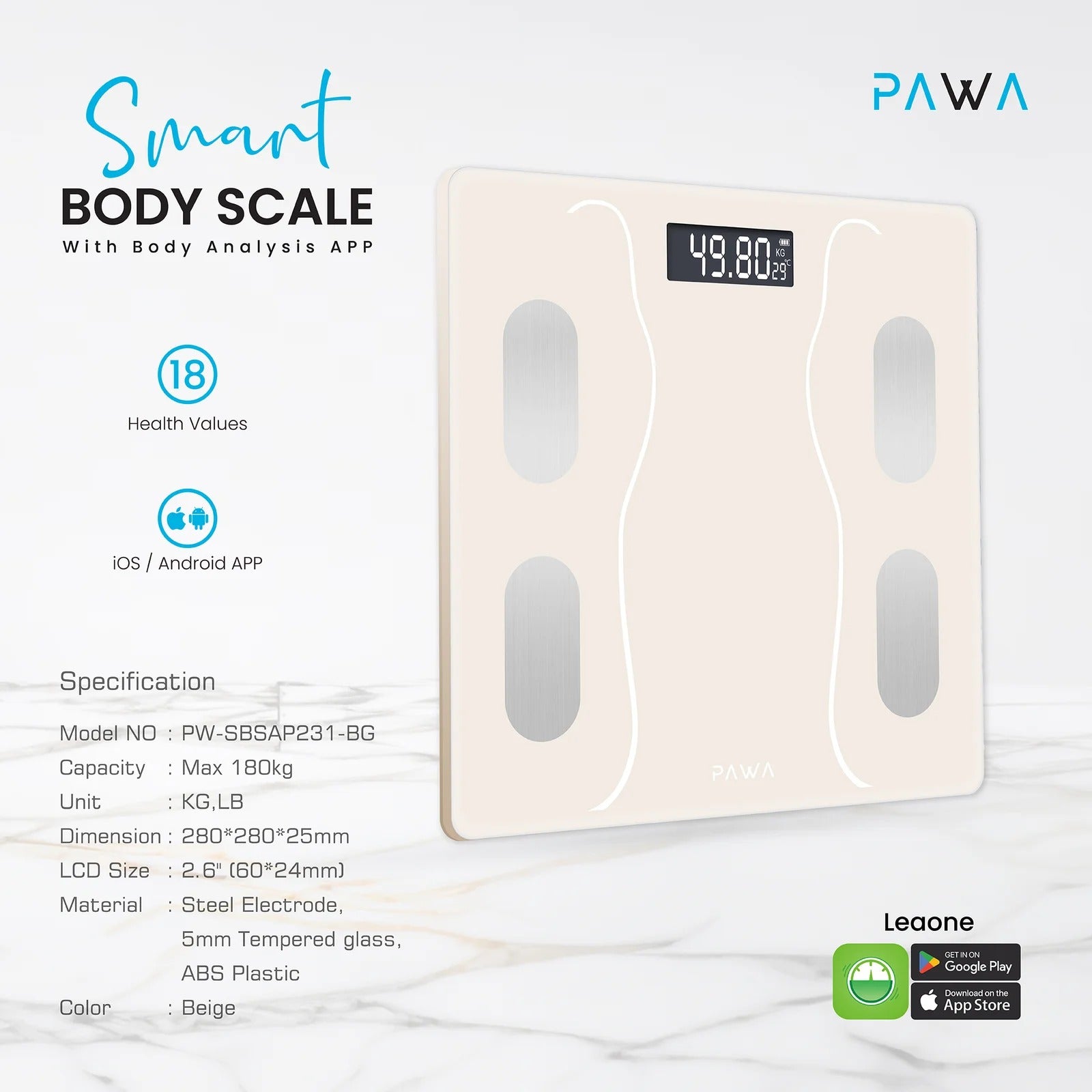 Smart Body Scale with Body Analysis App | Beige