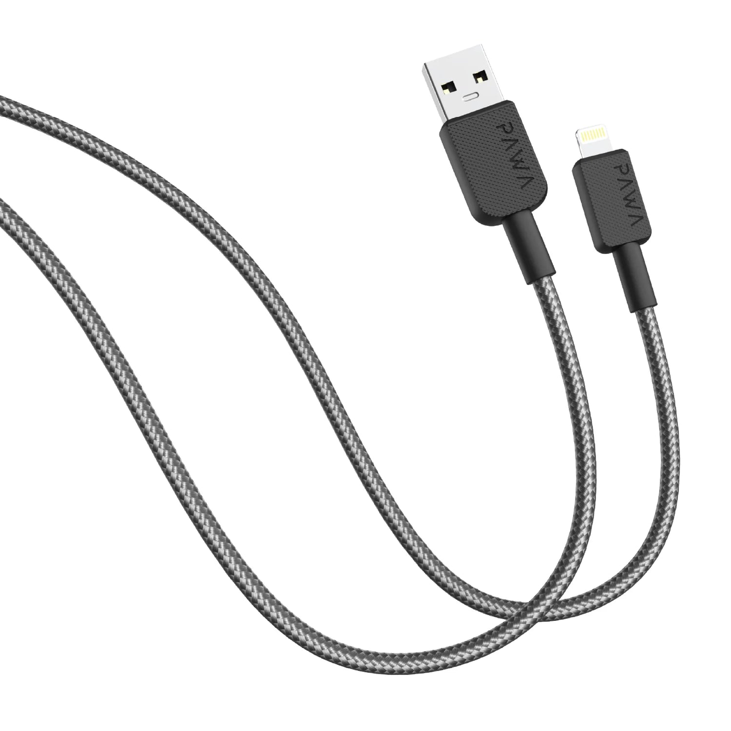 كابل باوا إل كارو من نوع USB-A إلى Lightning مضفر فاخر - أسود (PW-120BD3AL-BK)