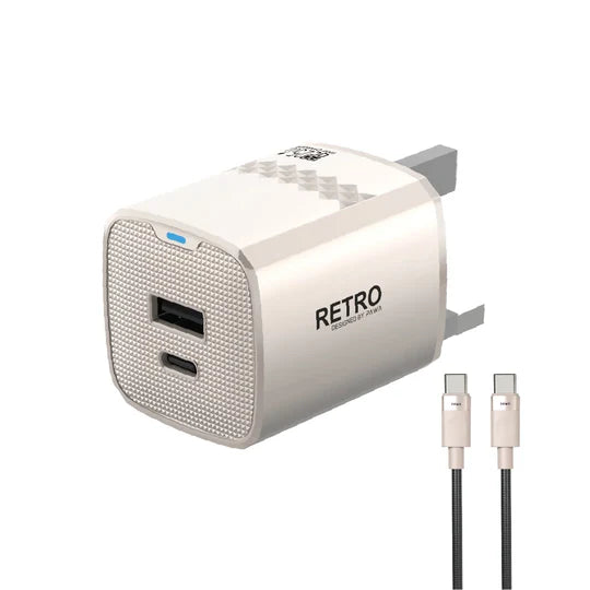 PW-TR225UKT-TT | PAWA Retro 25W With PD+QC Port UK Plug With Type-C To Type-C Cable | Titanium