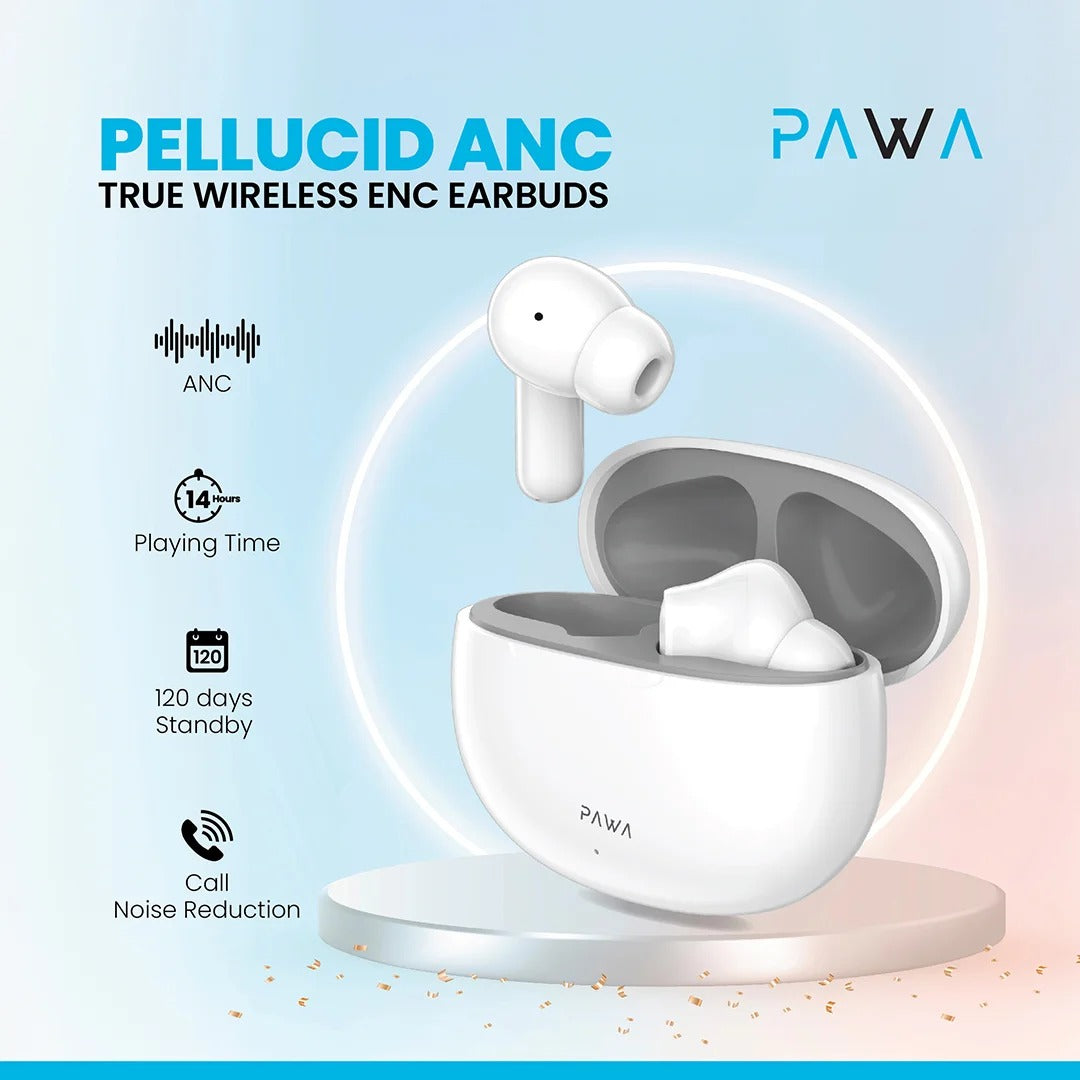 سماعات أذن Pawa Pellucid ANC True Wireless - رمادي وأبيض