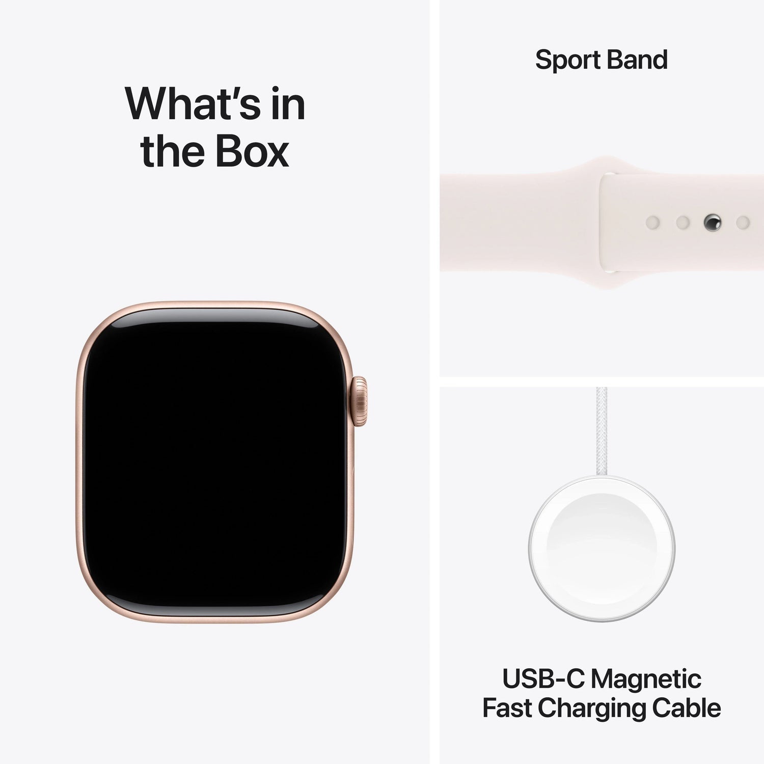 ساعة Apple Watch Series 10 بهيكل من الألومنيوم باللون الذهبي الوردي مع سوار رياضي بلون وردي فاتح