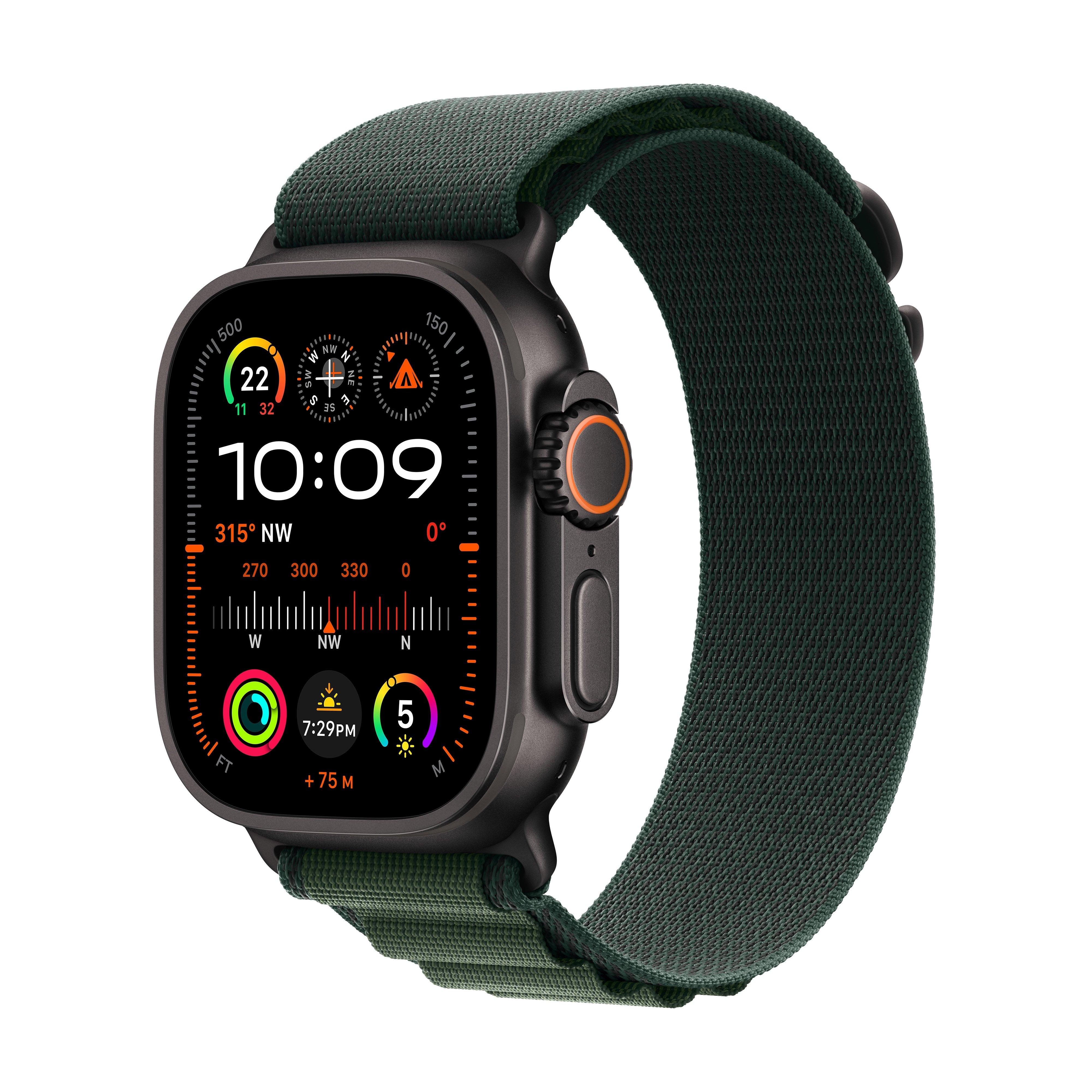 Apple Watch Ultra 2 GPS + Cellular 49mm Black Titanium Case with Dark Green Alpine Loop – Medium