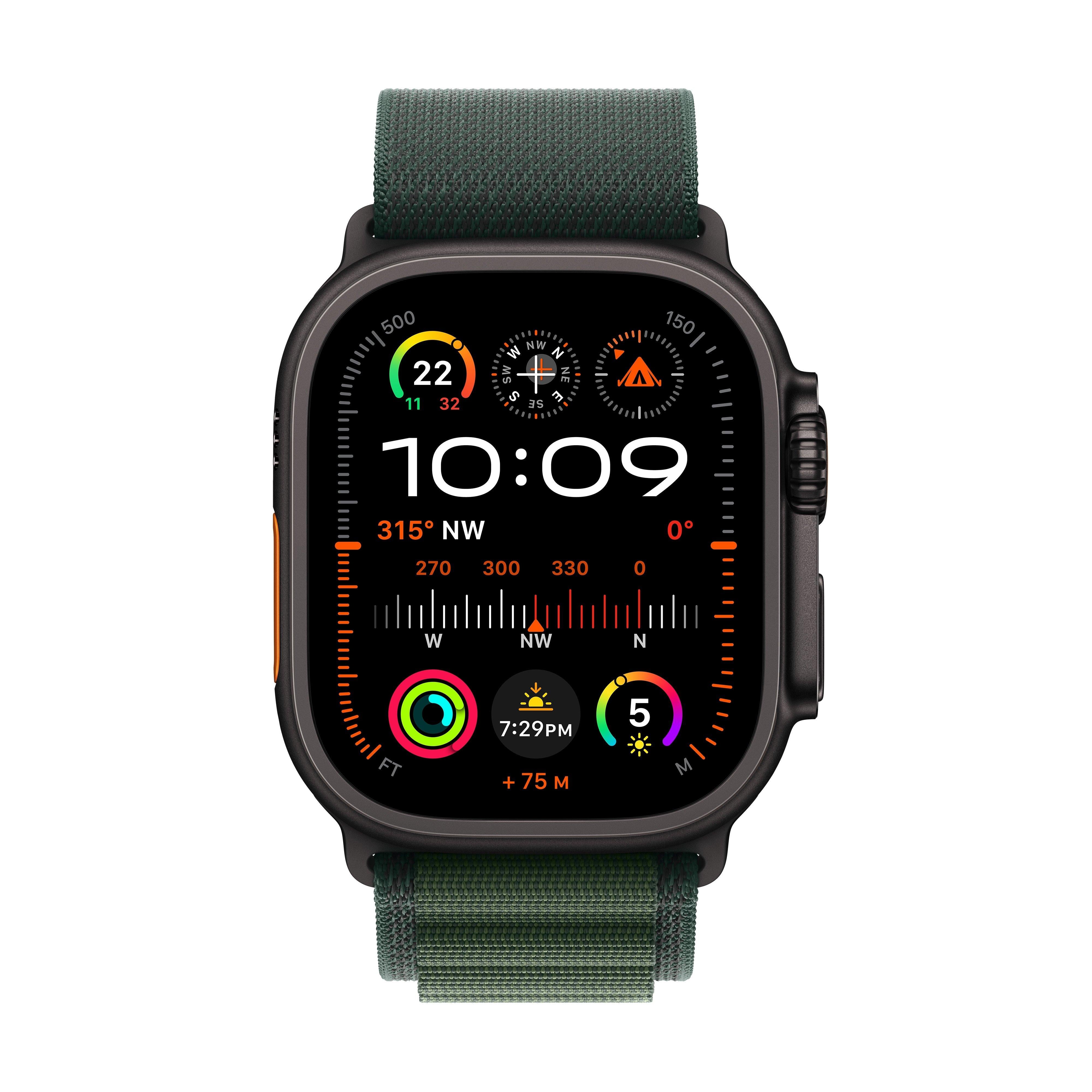 Apple Watch Ultra 2 GPS + Cellular 49mm Black Titanium Case with Dark Green Alpine Loop – Medium