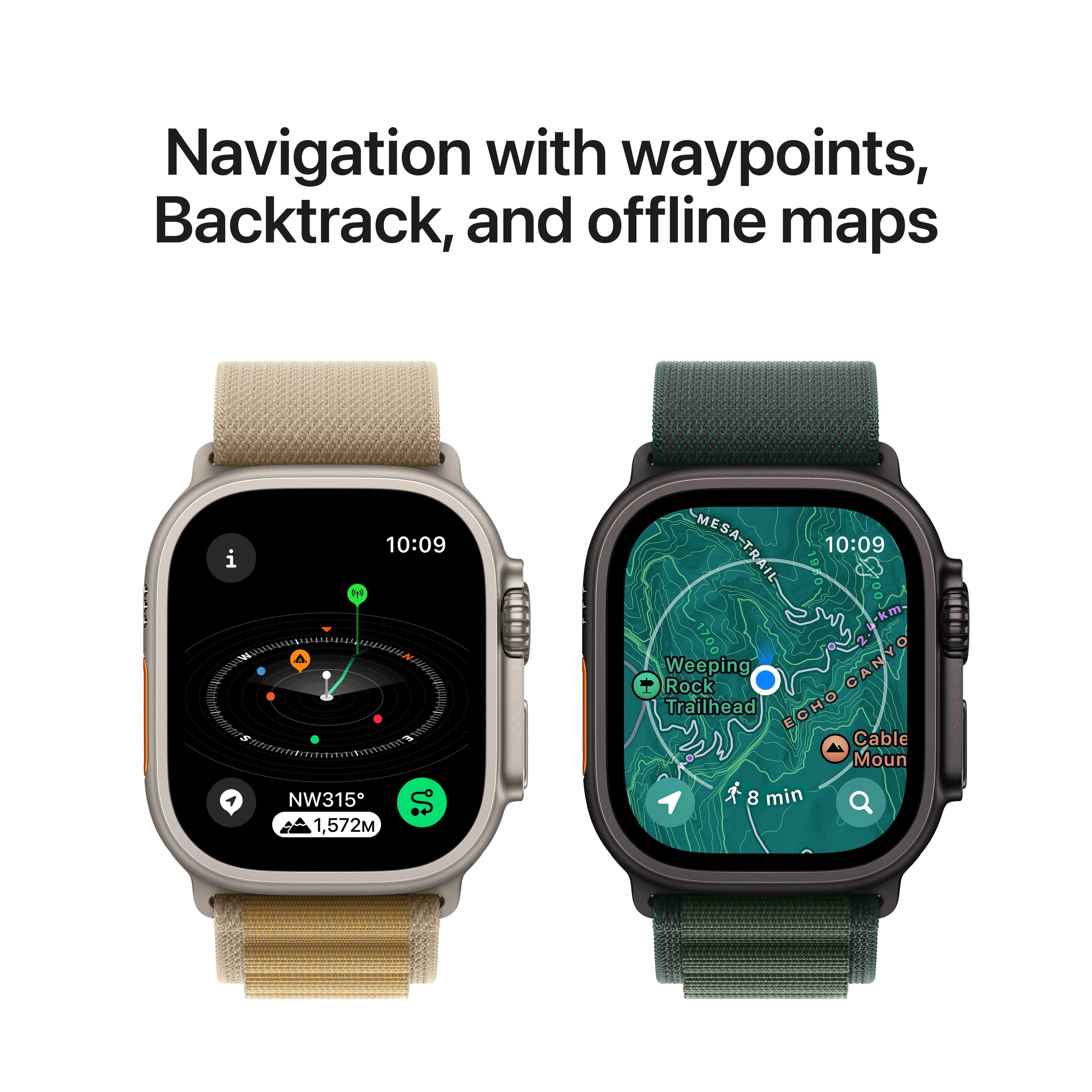 Apple Watch Ultra 2 GPS + Cellular 49mm Black Titanium Case with Dark Green Alpine Loop – Small