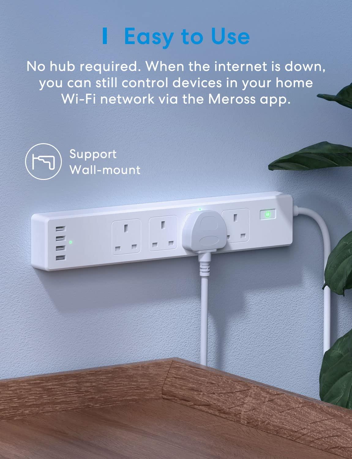 Meross Smart Wi-Fi Power Strip 4 AC + 4 USB ports MSS425FHK(UK)