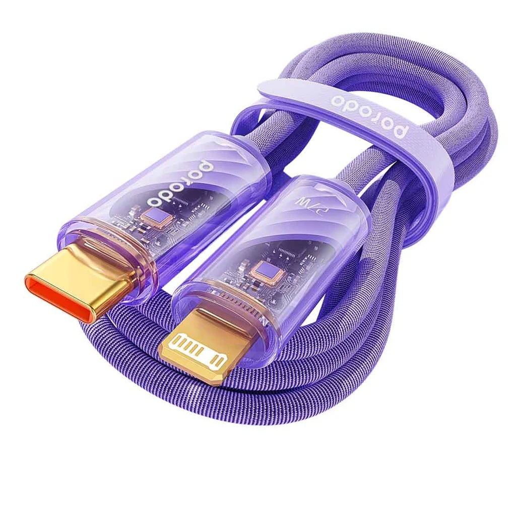 Porodo  USB-C to Lightning Transparent Braided Cable Fast Charge & Data Transfer 1M Purple  PD-C27L1T-PU