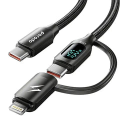 Porodo Dual-Connector Type-C Fast Charging Cable With Power Display 1.2m-Black - GulfStore.com
