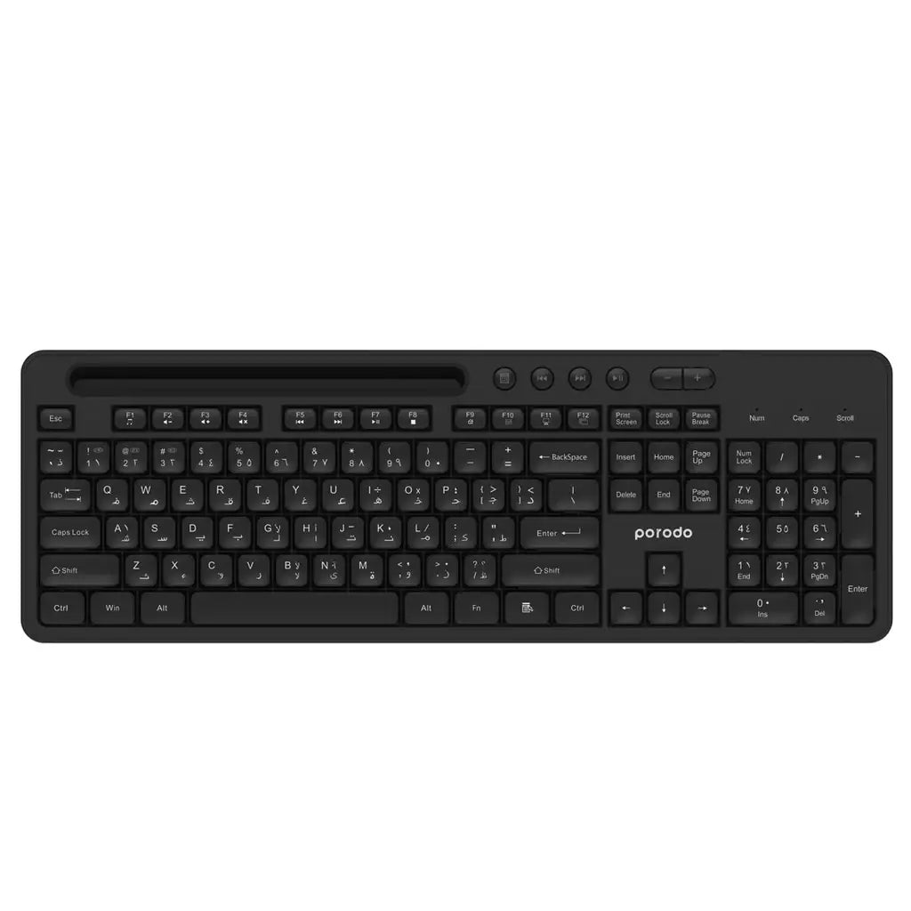 Porodo Dual Mode Wireless Keyboard Mouse Set With Mobile Phone Stand Black - GulfStore.com