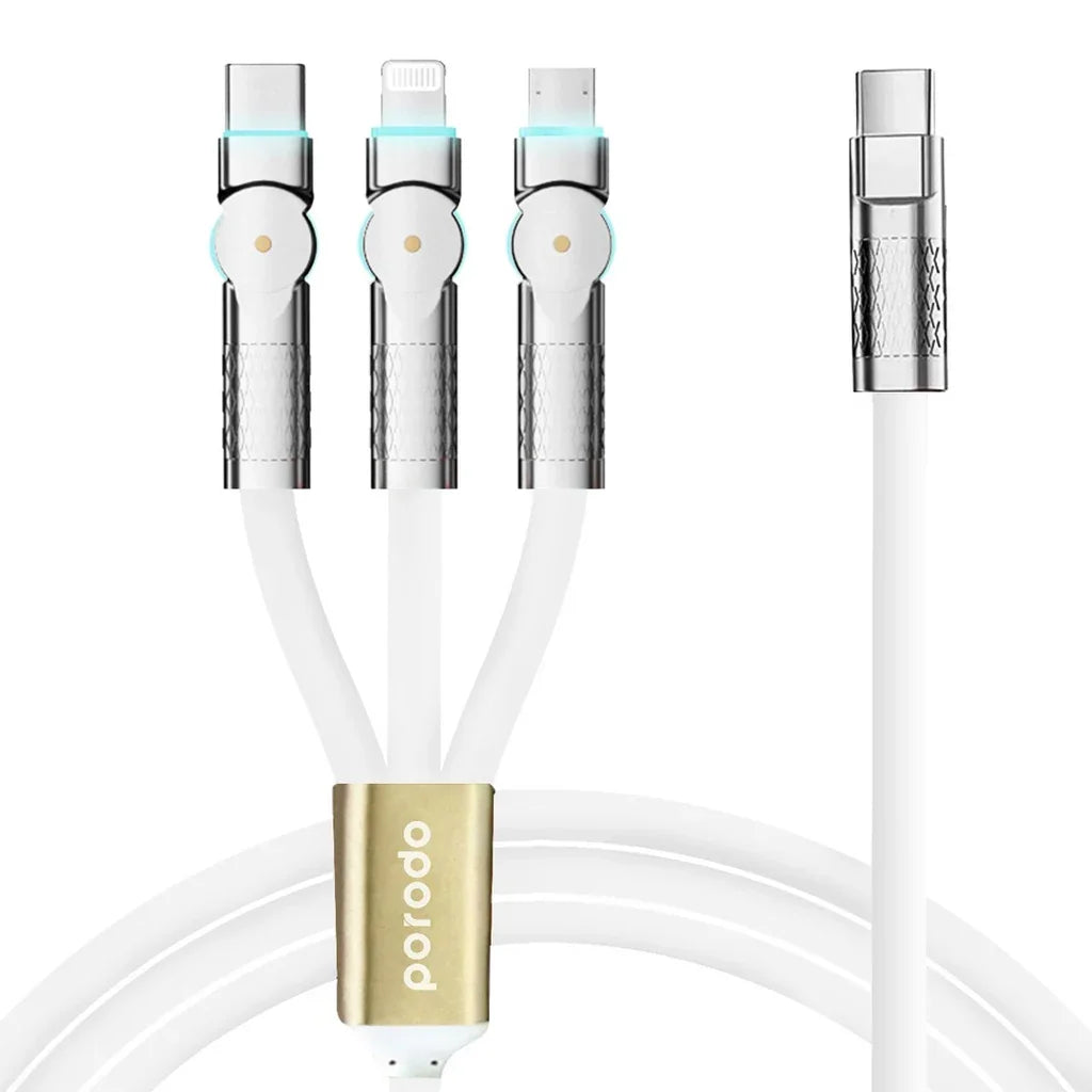 كابل شحن سريع متعدد الموصلات من Porodo (Lightning، Type-C، Micro USB) بطول 1.2 متر 