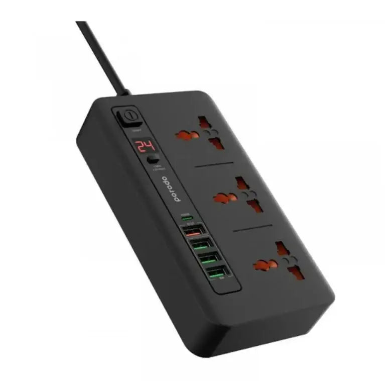 Porodo Multi-Port Super HUB 2 USB-C/ 4 USB-A Universal AC Sockets - 3 Meter / Black - GulfStore.com