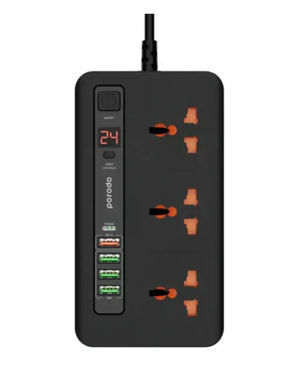 Porodo Multi-Port Super HUB 2 USB-C/ 4 USB-A Universal AC Sockets - 3 Meter / Black - GulfStore.com