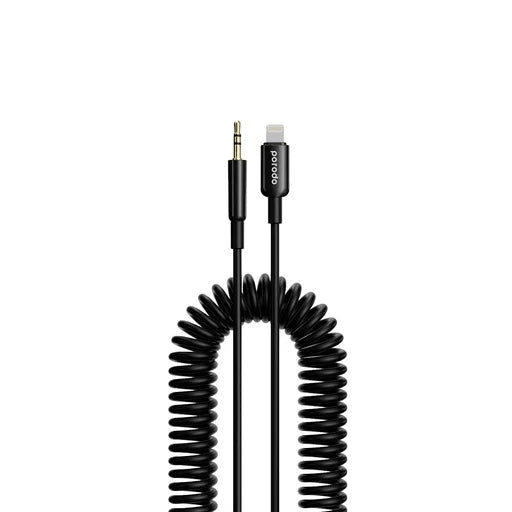 PD-LAXCC-BK | Porodo 3.5MM Lightning AUX Coiled Audio Cable Convenient Tangle-Free Design 1.2m/4ft | Black