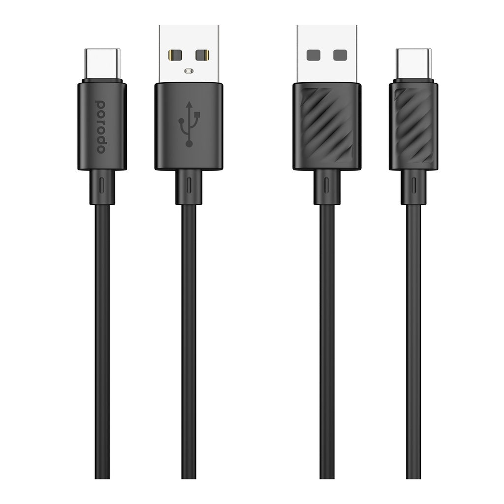 Porodo Blue USB-A To Type-C Cable Fast Charge & Data 1.2m/4ft Black   PB-3AACC-BK