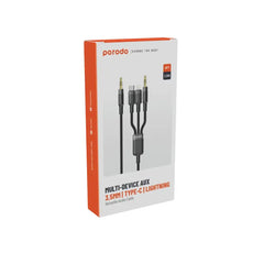 Porodo Multi-Device AUX 3.5mm|Type-C|Lightning Cable(4ft/1.2m) - PD-AUX3N1-BK - GulfStore.com