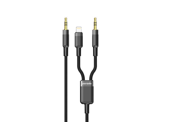 Porodo Multi-Device AUX 3.5mm|Lightning Cable(4ft/1.2m) PD-AUX2LC-BK