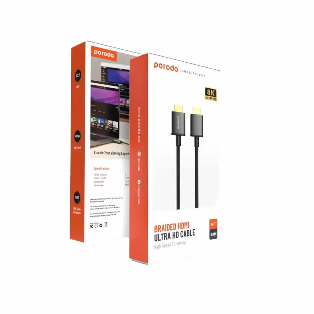 Porodo 8K HMDI PVC Cable 1.8M - Black - GulfStore.com