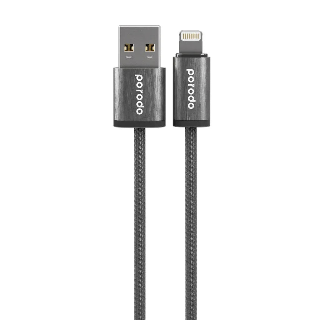كابل USB A إلى Lightning 2.4A من Porodo Woven بطول 1.2 متر - أسود