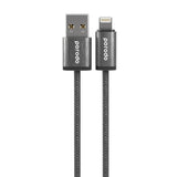 كابل USB A إلى Lightning 2.4A من Porodo Woven بطول 1.2 متر - أسود
